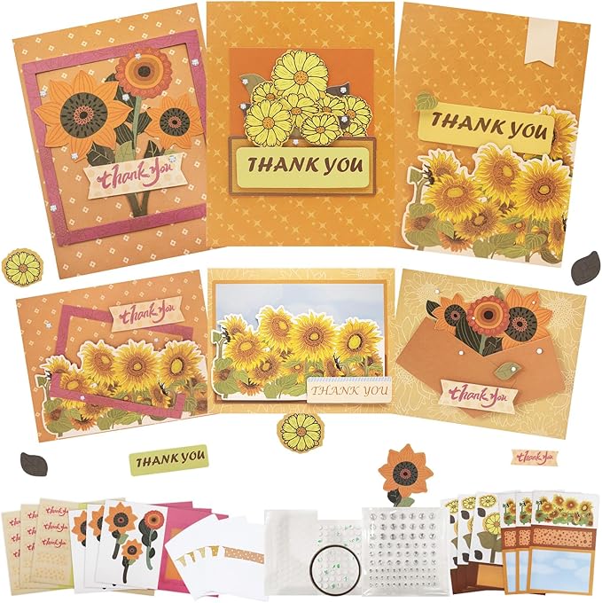 Card Making Kits Greeting Cards DIY Sunflower Thank You Cards with Envelopes, 9 Sets, Includes Wedding Thank You Cards, Sunflower Birthday Cards