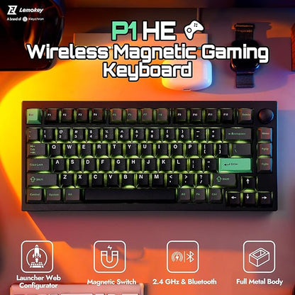 LEMOKEY P1 HE 75% Wireless Custom Mechanical Gaming Keyboard with Gateron Double-Rail Magnetic Switches Full Assembled Knob Version - Black