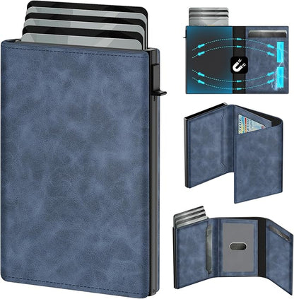 GAOCHALE Wallet for Men Pop up Card Holder, Smart, Slim, Minimalist Design for Front Pocket, Premium RFID Blocking, 10-14 Card Capacity | ID Window | Cash Slot(Gradient Blue)