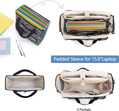 LoDrid File Bag with Extra Document Organizer Case for Letter Size File Folder, Large Utility Bag with 15.6” Laptop Padded Sleeve for Work, Business, Totem
