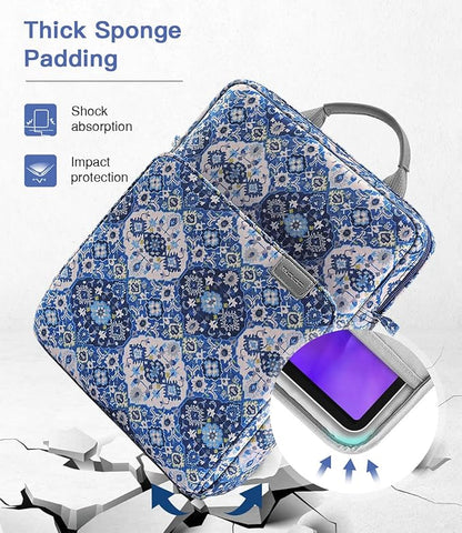 MoKo 9-11 Inch Tablet Sleeve Bag Handle Carrying Case with Shoulder Strap Fits 11inch iPad Air M3, iPad A16 2025, iPadPro 11", iPad109/8/7th Gen 10.2, Air 5/4th 10.9, Tab S8/S9 11", Blue Bohemia