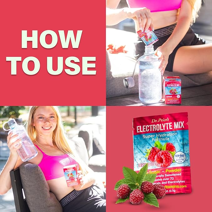 Dr. Price’s Electrolytes Powder Packets | Raspberry 30 Servings | Sugar Free Hydration Packets with 72+ Trace Minerals | Keto, Vegan, Electrolyte Drink Mix | Doctor-Formulated, Made in USA