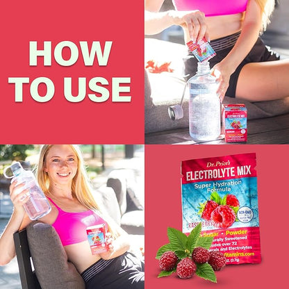 Dr. Price’s Electrolytes Powder Packets | Raspberry 30 Servings | Sugar Free Hydration Packets with 72+ Trace Minerals | Keto, Vegan, Electrolyte Drink Mix | Doctor-Formulated, Made in USA