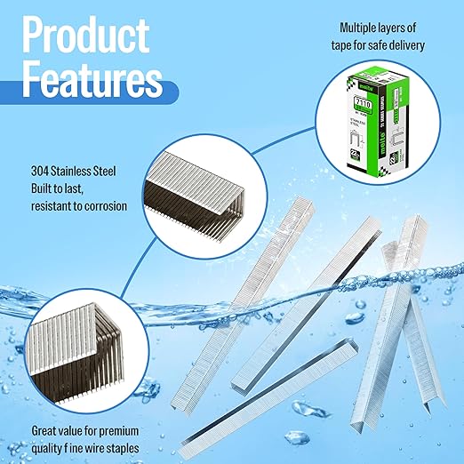 meite 71/10 22 Gauge 304 Stainless Steel Upholstery Staples, 3/8-Inch Crown with 3/8-Inch Leg Length, Heavy Duty Staples for Construction, Furniture, Crafts & DIY Projects (5 Boxes)