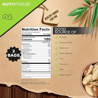 NUT CRAVINGS - Raw Brazil Nuts, Unsalted, No Shell, Whole, (16oz - 2 Pack) Bulk Nuts Packed Fresh in Resealable Bag - Kosher Healthy Snack, Food Assortments