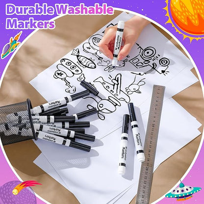 Janlaugh 24 Pcs Washable Markers Bulk Broad Line Markers Coloring Conical Tip Large pens for Kids art projects, Teachers, Students, Toddlers, Party Favors, Classrooms, Donations(Black)