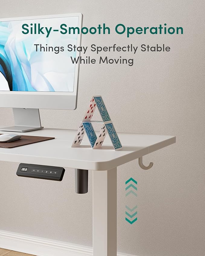 FEZIBO Standing Desk, 63×28 Inches Electric Height Adjustable, Sit Stand Up, Computer Office Desk with Splice Board, While Frame/While TOP