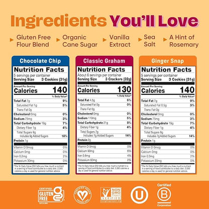 Gluten Free Partake Crunchy Cookies Variety Pack (Chocolate Chip, Ginger Snap, Classic Graham Cracker) - Vegan - Free From the Top 9 Allergens Including Dairy, Wheat, Soy, Eggs, & Peanuts - Non GMO - Safe School & Office Snack (3 Pack, 5.5oz Boxes)