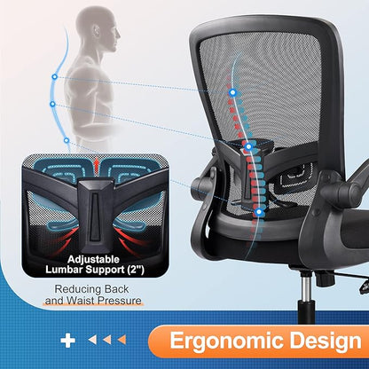 DEVAISE Office Chair, Ergonomic Desk Chair with Flip-up Armrests and Lumbar Support,Home Desk Chair Comfy with Adjustable Office Chair 300 lb Capacity, Black
