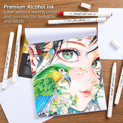 Shuttle Art 26 Colors Skin Tone&Hair Art Markers, Dual Tip Alcohol Based Flesh-Color Marker Pen Set Contains 1 Blender Perfect for Kids & Adults Portrait,Comic, Anime, Manga, Illustration