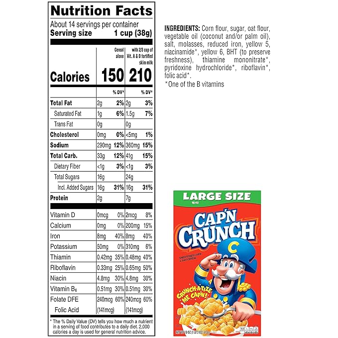 Cap'n Crunch Cereal, Original, Boxes, 18 Oz, Pack of 4
