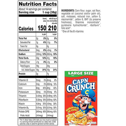 Cap'n Crunch Cereal, Original, Boxes, 18 Oz, Pack of 4