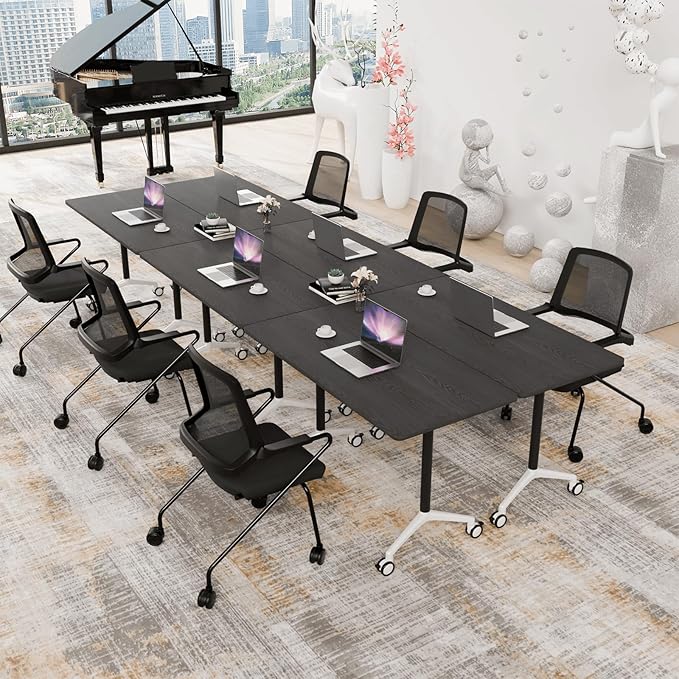Conference Room Table with Flip-Top Design for Dynamic Meetings, Business Table Computer Desk with Heavy-Duty Frame,Foldable Seminar Meeting Tables for Home Office (4, F, 70.8IN)