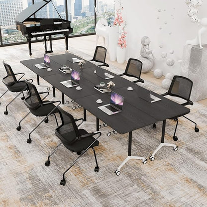 Conference Room Table with Flip-Top Design for Dynamic Meetings, Business Table Computer Desk with Heavy-Duty Frame,Foldable Seminar Meeting Tables for Home Office (2, F, 55.1IN)