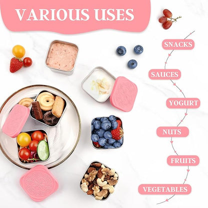 Stainless Steel Snack Containers for Kids,7.2oz Easy Open Leak Proof Reusable Snack Box Container with Lids,Small Lunch Containers for Meal Prep,School,Picnic and Travel-3Pack