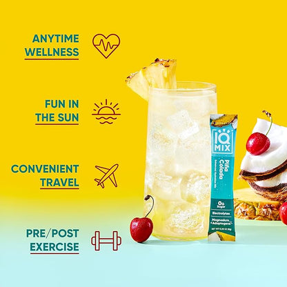 IQMIX Hydration Electrolyte Powder – 4-in-1 Formula for Hydration, Mental Clarity, Mood and Recovery – Sugar-Free Drink Mix, Keto, Magnesium L-Threonate, Lion’s Mane – 40 Count Piña Colada