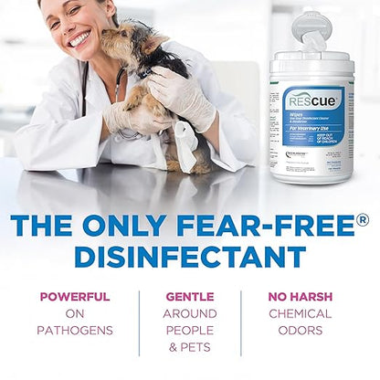 REScue One-Step Disinfectant Cleaner & Deodorizer Wipes for Vet Use – Cleaner for Kennels, Litter Boxes, Vet Offices, Pet Grooming Surfaces, Pet Items – Wipes Canister, 160-Count (Pack of 1)