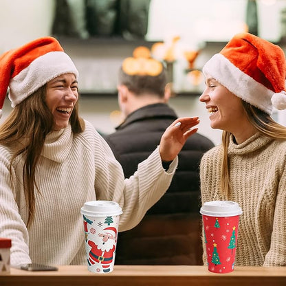 SIUQ 100 Pack 16 oz Christmas Disposable Coffee Cups with Lids, Thickened Christmas Paper Cups for Hot/Cold Beverage, Tea, Coffee, Hot Chocolate, Xmas Party Cups Ideal for Home, Cafes, Store, Holiday