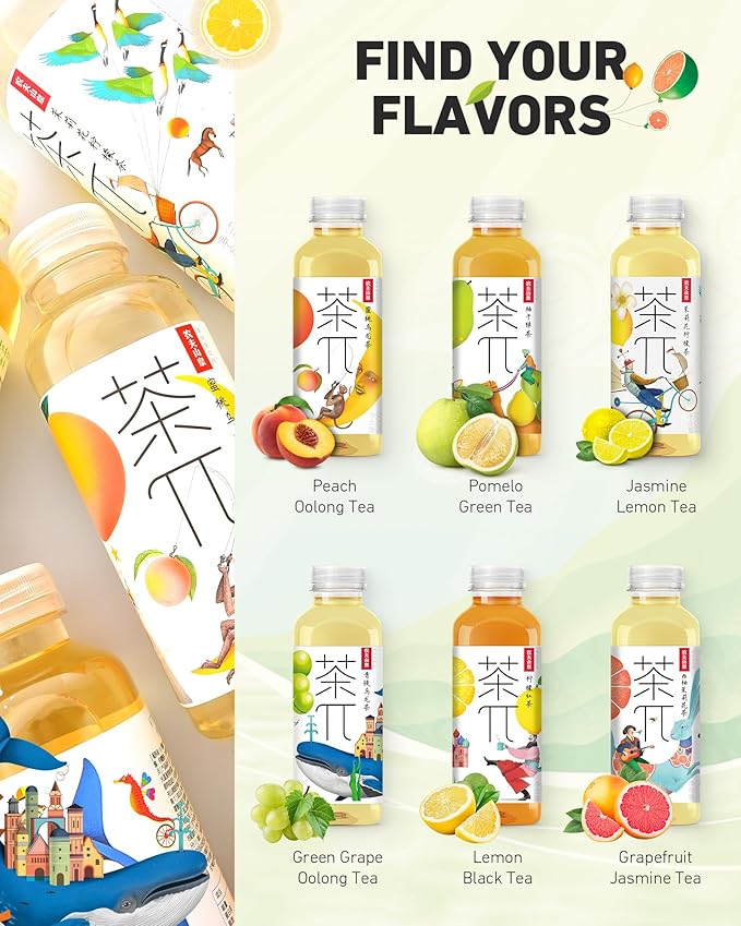 Tea PI Iced tea – Oolong Tea, Green Grape Sweet Iced Fruit Tea Bottles, Real Juice, -16.9 fl oz, 500mL, 15 Pack