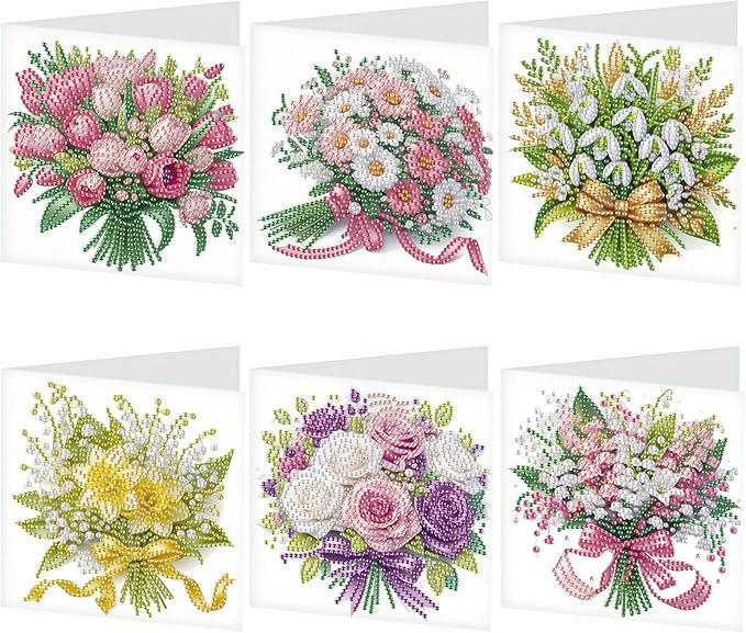 6pcs Diamond Art Painting Greeting Card Kit, DIY flowers Diamond Art Greeting Cards for Blessings and Wishes Special Shaped Diamond Greeting Card Arts Crafts for Christmas Birthday Thanksgiving Day