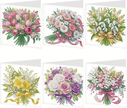 6pcs Diamond Art Painting Greeting Card Kit, DIY flowers Diamond Art Greeting Cards for Blessings and Wishes Special Shaped Diamond Greeting Card Arts Crafts for Christmas Birthday Thanksgiving Day