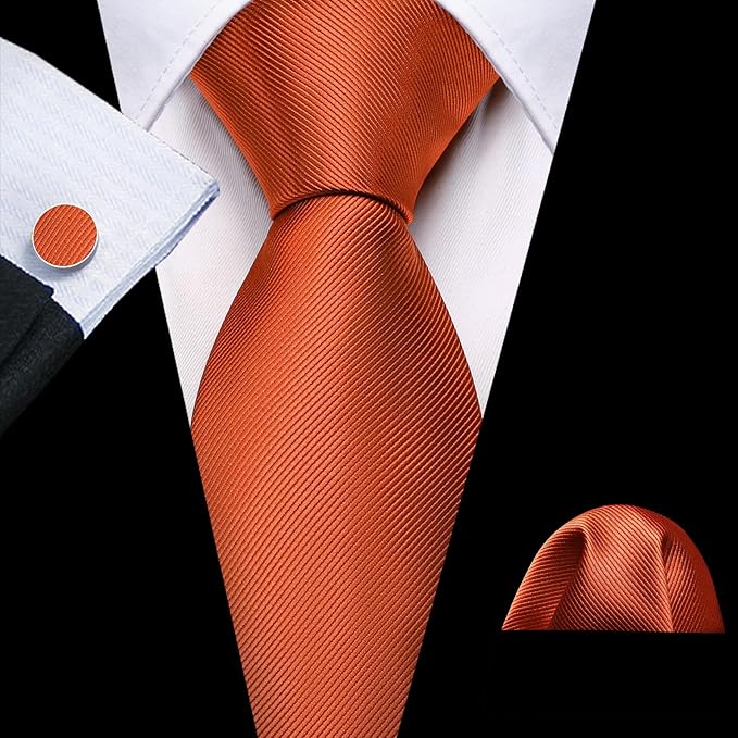 Barry.Wang Tie Sets for Men Silk Solid Necktie Stain Ties Handkerchief Pocket Square Cufflinks Wedding Business Dyed