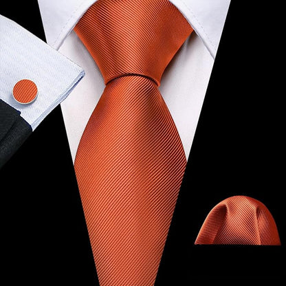Barry.Wang Tie Sets for Men Silk Solid Necktie Stain Ties Handkerchief Pocket Square Cufflinks Wedding Business Dyed