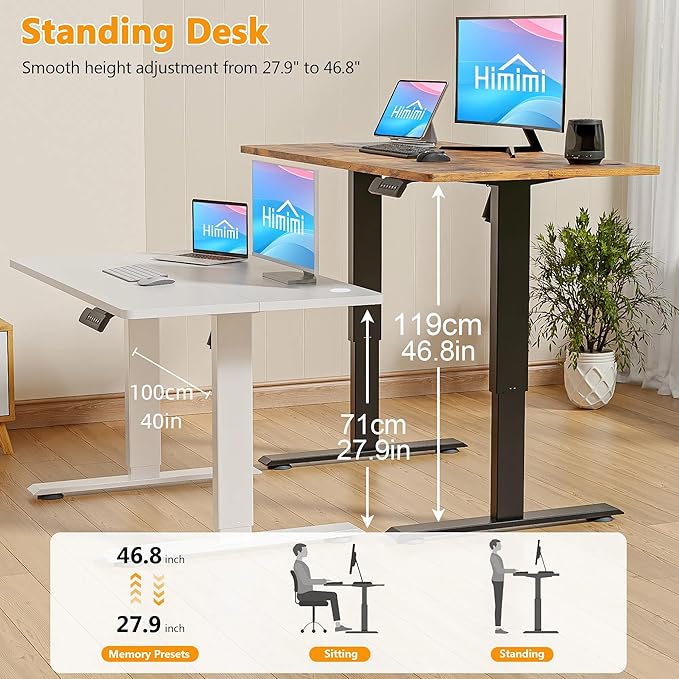 Himimi Electric Standing Desk Adjustable Height,63 x 24 inch Sit Stand up Adjustable Desk with Memory Presets,Portable Computer Desk for Gaming/Working,Free Hook, Lockable Wheels,Mouse Pad,Brown