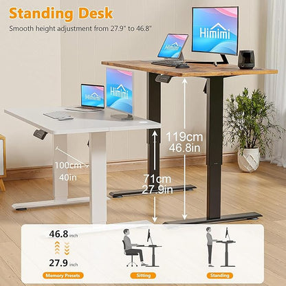 Himimi Electric Standing Desk Adjustable Height,63 x 24 inch Sit Stand up Adjustable Desk with Memory Presets,Portable Computer Desk for Gaming/Working,Free Hook, Lockable Wheels,Mouse Pad,Brown