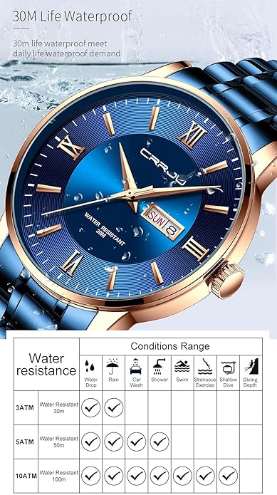 CRRJU Men's Fashion Luxury Stainless Steel Watches for Men Business Auto Date Chronograph Analog Quartz Wristwatches