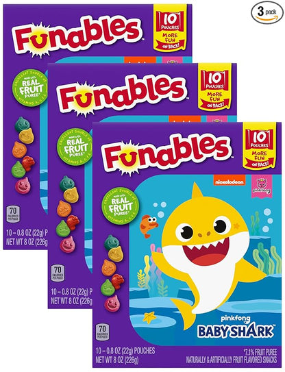 Funables Fruit Snacks, Baby Shark Shaped Fruit Flavored Snacks, 0.8 Ounce Pouches (Pack of 30)