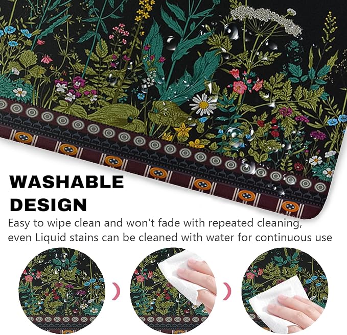Flowers & Plants Patterns Desk Mat, Large Gaming Mouse Pad Non-Slip Rubber Base with Stitched Edges, Waterproof Protection for PC Laptop Home Office Desk Decor (31.5x11.8in)