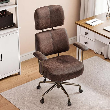 EUREKA ERGONOMIC Home Office Desk Chairs, Ergonomic Computer Chair with High Back, Executive Office Chair with Lumbar Support, Spring Cushion Seat, Mid-Century Modern, Brown
