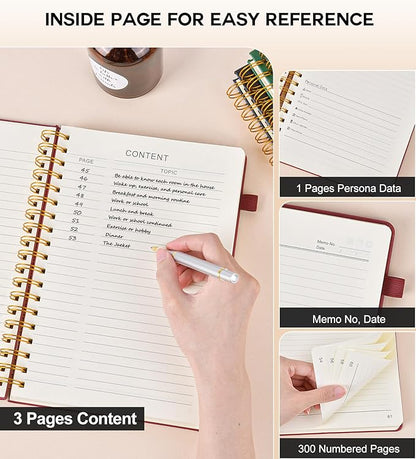Large Spiral Notebook Journal for Women Men - 300 Numbered Lined Pages, College Ruled, A4 Hardcover Spiral Bound Notebook for School, Work, Note Taking, Writing, Leather Spiral Journal 8.5"x11"