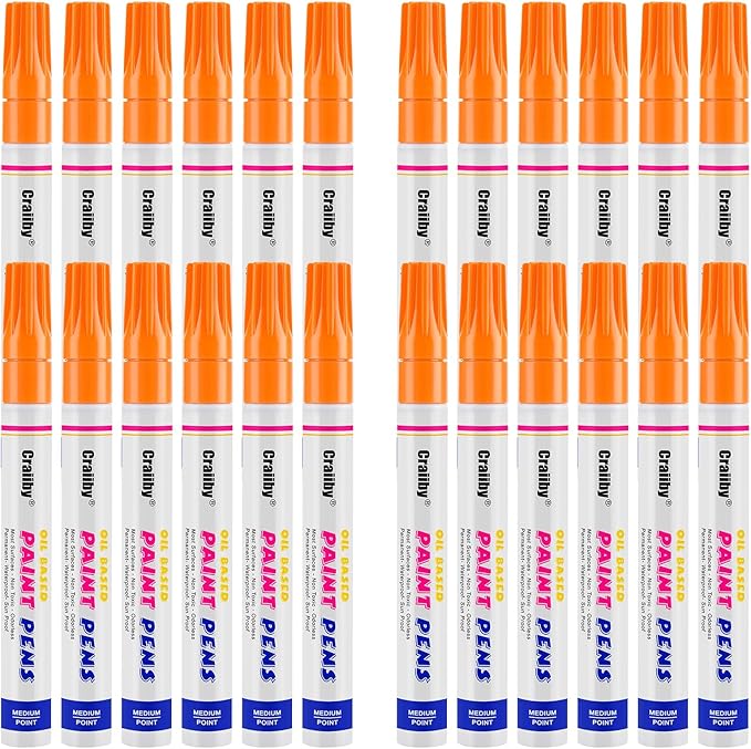 Orange Paint Markers, 24 Pack Oil-Based Waterproof Quick Dry Permanent Paint Pen Set for Rocks Painting, Wood, Fabric, Plastic, Canvas, Glass, Mugs, Metal, Tire, Stone, DIY Craft