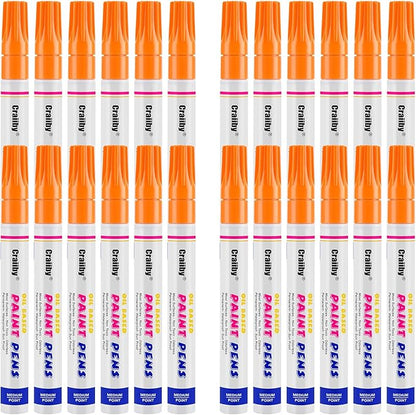 Orange Paint Markers, 24 Pack Oil-Based Waterproof Quick Dry Permanent Paint Pen Set for Rocks Painting, Wood, Fabric, Plastic, Canvas, Glass, Mugs, Metal, Tire, Stone, DIY Craft
