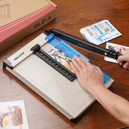 Paper Cutter, Paper Slicer with Safety Guard and Blade Lock, 12" Cut Length Guillotine Paper Cutter with 16 Sheet Capacity, Paper Cutters and Trimmers for Cardstock Cardboard (White)