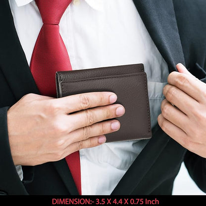 Real Leather Mens Trifold Wallet RFID Blocking Slim Minimalist Front Pocket - Thin & Stylish with ID Window in Gift Box
