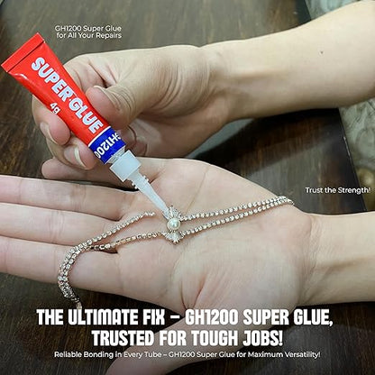 GH1200 - Super Glue for All Purpose - 4 Gram x 16 PCs Super Fast, Thick & Strong Adhesive Superglue - Cyanoacrylate Glue for Hard Plastics, DIY Craft, Ceramics, Frame, Leather, Metal Etc