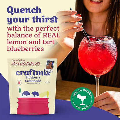 Craftmix Blueberry Lemonade Mix, 12 Packets, Easy Powder Drink with Real Fruit, Low-Sugar, Vegan, Low-Carb, Non-GMO, Dairy-Free, Gluten-Free, Flavored Water Enhancer, On-the-Go Water Flavoring Packets