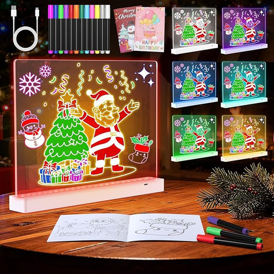 MoKo Led Drawing Message Note Board Rechargeable, 7 Color Light & 3 Modes, 16.9'' Art Dry Erase Lumiboard for Kids with Removable Stand,12 Markers & 2 Tracing Book, Festival Gifts for Boys/Girls