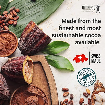 Milkboy Swiss Chocolates Dark Chocolates - 72% Cocoa, Made in Switzerland, Dairy Free, Vegan, Gluten-Free, Non-GMO, Kosher, Sustainably Farmed, European Chocolate - 3 oz, Pack 5