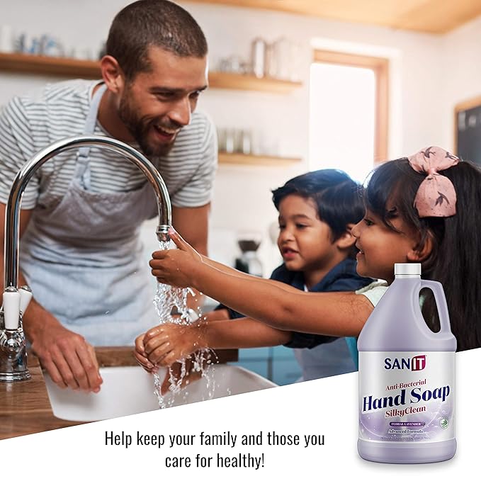 Sanit Silky Clean Antibacterial Liquid Gel Hand Soap Refill - Advanced Formula with Coconut Oil and Aloe Vera - All-Natural Moisturizing Hand Wash - Made in USA, Lavender, 1 Gallon
