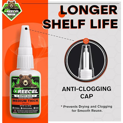 Super Glue Medium Thick for Metal, Wood, Ceramic, Glass, Multi-Purpose Instant Glue 1 oz - Clear Cyanoacrylate Adhesive (CA) Superglue with Extra Gel for DIY Craft, 3D Printing, Model (1 Pack)