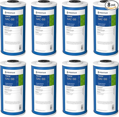 Pentair Pentek GAC-BB Big Blue Carbon Water Filter, 10-Inch, Whole House Heavy Duty Granular Activated Carbon (GAC) Replacement Cartridge, 10" x 4.5", Pack of 8