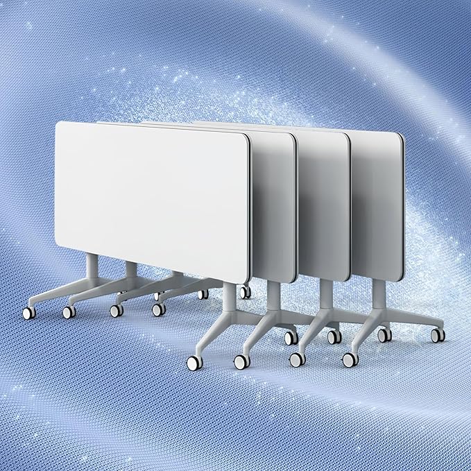 Folding Conference Table, Conference Room Tables Foldable Large Meeting Seminar Table on Wheels,Flip Top Boardroom Training Tables for Office, Classroom,Meeting (4, White, 61in)