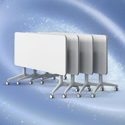 Folding Conference Table, Conference Room Tables Foldable Large Meeting Seminar Table on Wheels,Flip Top Boardroom Training Tables for Office, Classroom,Meeting (4, White, 55.1in)
