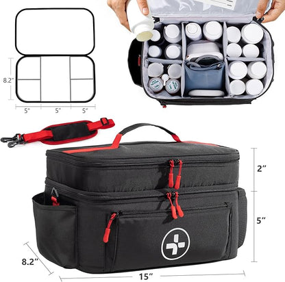 BAGSFY Travel Medicine Bag Organizer, Medical Bag Empty, Pill Bottle Organizer for Home, Large Medication Storage, Travel Carrying Case First Aid Kit Bags Empty, Emergency Kit.