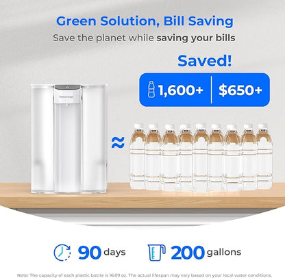 Waterdrop Large 27-Cup Mega Electric Water Filter Dispenser, 200-Gallon Rechargeable Instant System, NSF/ANSI 42&53&401&372, Reduce PFAS, Lead, Chlorine, with 1 Filter, White, Does not Lower TDS