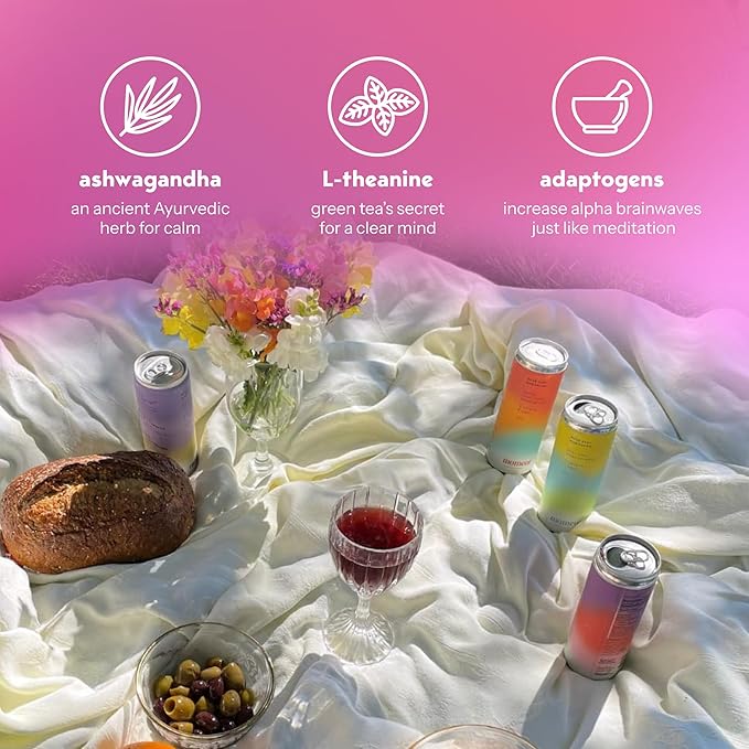 Moment Mocktails Non Alcoholic Drinks (Shark Tank) | SPARKLING Plum Spritz Adaptogen Drink | L-Theanine & Ashwagandha for Calm & Clarity | 0 Added Sugar 0 Caffeine | 12-pack